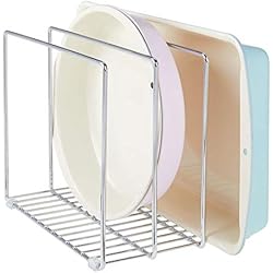 mDesign égouttoir en métal pour casseroles, poêles, plaques de pâtisserie etc. – range couvercle compact pour placard de cuisine – rangement cuisine peu encombrant pour ustensiles – argenté