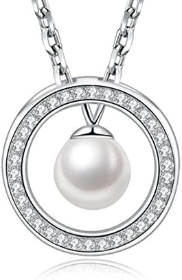MLFMHR Necklace Ladies, Necklace Pendant 925 Silver Cubic Zirconia Freshwater Pearl Venus Venetian Necklace Birthday Gift For Women Girl Girlfriend Mother Daughter