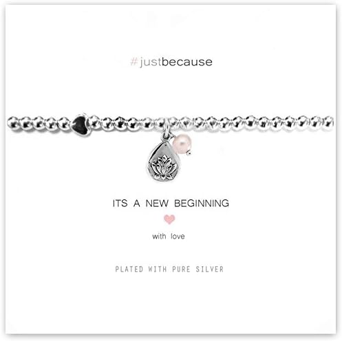 New Beginnings Lotus Flower Charm Silver Plated Stretch Message Bracelet