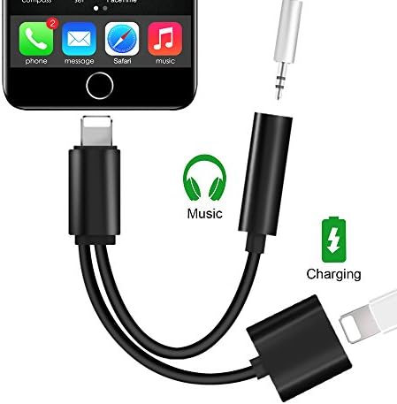 Bkayp Lightning to 3.5mm Audio Headphone Adapter, 2 in 1 Lightning Charger and 3.5 mm Aux Headphone Jack Cable for iPhone 7 7 Plus [No Calling Function and Music Control] - Black