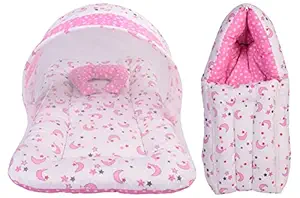 Toddylon New Born Baby Bedding Set Mosquito Net Bed & Sleeping Bag Combo for 0-6 Months Baby Boys & Baby Girls (Pink)