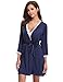 Produktbild Aibrou Damen Satin Nachtwäsche Kimono Nachthemd Negligee Spitze Chemise Pyjama Robe Zwei Stücke Sleepwear Set Patchwork Blau M