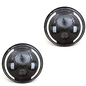 Casago CS7HH2P 7 Inch Round LED Headlight With Halo Angel Eye White DRL Amber Turn Signals Lamp for Jeep Wrangler Harley (70W)