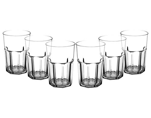 Conjunto de 6 Roltex plástico policarbonato, irrompible y reutilizables en forma de octógono tumbler gafas. Capacidad 428ml, 12cm de altura, diámetro máximo 8.5cm