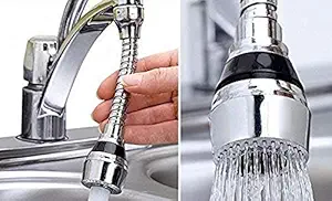 Tathastu The Purity Turbo Flex 360 Flexible Stainless Steel Water Saving Nozzle,Flexible Tap Extension,Easy Clean Sink,Bathroom,Rinsing Fruits,2 Type Water Flows,Anti-Splash,Jet Sprayer(6inch,Silver)