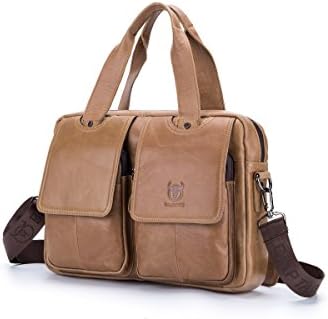 ELASZ Real Leather Messenger Bag for Laptop Briefcase Satchel Bag(Yellow Brown-1)