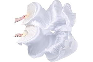 Hitopin 1 Paar Bauchtanzfächer aus Seide, Schleier für chinesischen Tanz, 180 cm Länge, Tanzfächer, Requisiten, Seidenfächer, Bauchtanz-Fächer, Schleier, Tänzerin, Praxis, langer Nachahmungstanz