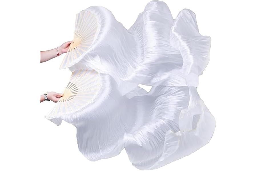 Hitopin 1 Pair Belly Dance Silk Fans, Chinese Dance Fan Veil, 180cm Length Dancing Fan, Props Silk Fan, Silk Belly Dance Fan Veil, Dancer Practice Long Imitation Dance, Gifts for Dancers