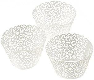 Erosion 100 Pieces Filigree Artistic Muffin Case Cupcake Paper Cup Liner Little Vine Lace Laser Cupcake Wrappers for Wedding Party Birthday Decoration (White)