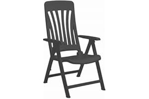 Resol Blanes Reclining Garden Chair 5-Position Adjustable Backrest - Grey - Heavy Duty Polypropylene Plastic Garden Seat UV Resistant Outdoor Deck Chair Armchair for Beach, Pool, Patio