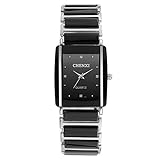 Mode Luxus Couple Herrenuhren - Keramik Armband Rectangle Dekorative Strass Quarz Armbanduhren für Herren, Schwarz