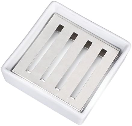 ANGELBUBBLES Soap Dish, Ceramic + Stainless Steel, Double-deck, Keep Dry (Square)