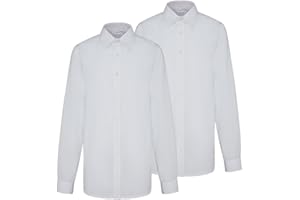 Trutex Basics 2 Pack Long Sleeve White School Shirts - Boys (3-16+ Years), Regular Fit, Easy Iron, Button Down - Genuine School Uniform