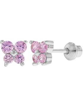 In Season Jewelry Kleinkind Baby Kinder - Schraubverschluss Ohrringe Schmetterling 925 Sterling Silber Rosa CZ...