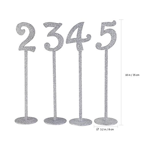 20 PCS Holz Hochzeit Tisch der mit stabile Halterung Basis durch 90 Punkte 1–20 Für Hochzeit Party Dekoration (25,4 x 8,1 cm) silber - 2