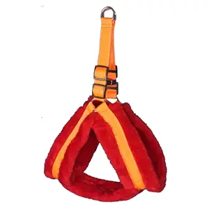 Payton Perry Fancy Soft Fur Padded Dog Body Harness, Adjustable Nylon Fabric Pet Harness (Medium, Orange-RED)