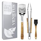 VENETUS-BBQ Grillbesteck extra lang aus edlem Akazienholz | Premium Grillzubehör 3 teilig: Grillzange – Bild 1