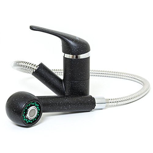 KüchenMIX Brause Spültischarmatur schwarz Lava Armatur mit Auszugsbrause Wasserhahn Geschirrbrause Spültisch Küche - 3