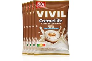 ‎VIVIL VIVIL Creme Life Latte Macchiato, 5 Beutel, kräftige Sahnebonbons mit Kaffeegeschmack, zuckerfrei & glutenfrei, 5 x 90g