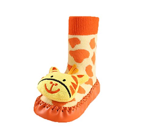 Moolecole Baby Boy Girl Toddlers Kids Indoor Slippers Shoe Socks Moccasins ANTI Skid Orange Tiger Cute Floor Stocking 14cm