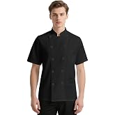 DiULi Men's Chef Jackets, Women's Chef Jacket, Short Sleeve Chef Shirt, Uniform Shirt with Buttons, Unisex Work Waiter Coat f