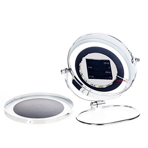 HIMRY® LED Stand KosmetikSpiegel 6 Zoll, Batteriebetrieben, beleuchtedte Standspiegel Kosmetikspiegel Tischspiegel, Make-Up, Rasieren, Badezimmer Spiegel, Spiegel 360 ° drehbar, doppelseitigen Standard und 7 Fach Vergrößerung, KXD3137-7x - 5