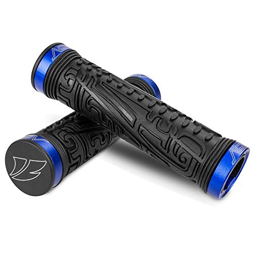 BV Barras de Manillas de Bicicleta, Manilla de Agarre de Bicicleta con Doble Agarre en Barra con agarres de Bloqueo, para MTB, BMX, montaña, bajadas, Bicicleta Plegable (Blue)
