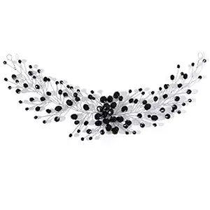 Barode Bride Wedding Hair Vine Silver Rhinestones Headpieces Black Bridal Hair Accessories for Women and Girls