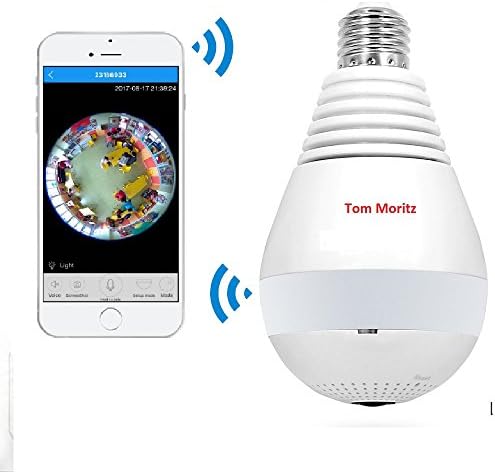IP Wifi Surveillance Camera, Wireless 360 Security Camera with LED Bulb 2 MP HD Network Eyewear VR CCTV Camera IP Fisheye Panoramic Camera for Home security, Wifi speaker TF card