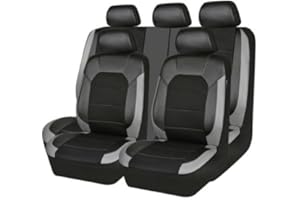 LINCYS Car Leather Seat Cover Sets for Hyundai i10/i20/i30/i40/ix20/ix35/ix55/ioniq/ioniq 5/Kona/Grandezza, Adjustable Cushion Breathable Waterproof Non-Slip Front Rear Seat Protectors,Grey