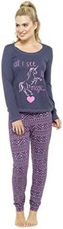 Dreamz Ladies Unicorn Pyjama Set Long Sleeved 8-10, 12-14 &amp; 16-18 (12-14)