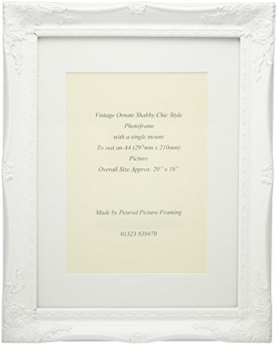Matt White Shabby Chic Ornate Swept Vintage Picture Frame with a Single Mount for an A4 Photo