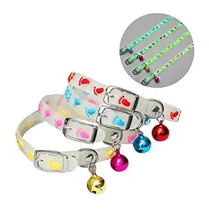 RvPaws Cat Kitten Reflective Adjustable Collar Safety Buckle with Bells Cat Radium Adjustable Collar with Bell for Puppy/Kitten Multicolor - Pack of 2