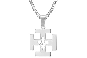 BOBIJOO JEWELRY - Pendentif Collier Scout France Croix Potencée Fleur de Lys Acier Inox 316L Argenté Scoutisme