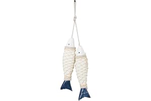 Uposao 2 colgadores de peces con cuerda para colgar, decoración de madera, peces colgantes para decoración marítima, decoración de pared, decoración para ventana, decoración natural, decoración de