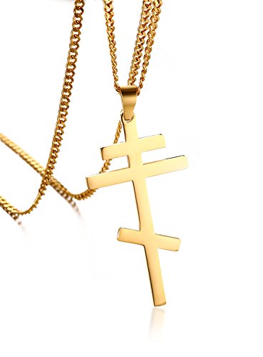 Men's Women's Stainless Steel Russian Orthodox Cross Pendant Necklace Byzantine Empire,Free Cuban Chain