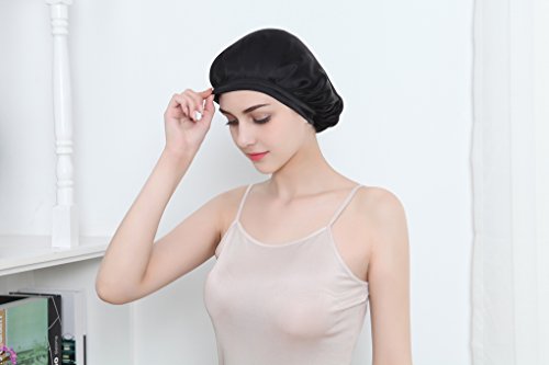 Natürliche Seide Schlaf Nacht Cap Kopf Abdeckung Haube für Haar Schönheit Hut (Schwarz) - 5
