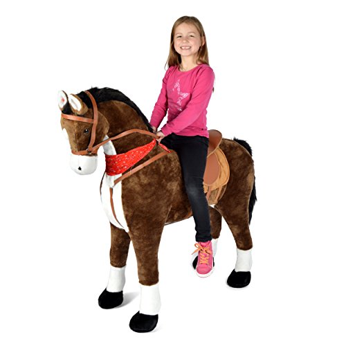 Giant XXL Plüschpferd, 125cm hohes Kinderpferd zum Reiten, fast lebensgroßes Spielzeug Pferd zum drauf sitzen, 380L Volumen, bis 100kg belastbar, mit verschiedenen Sounds, inkl. kleiner Bürste – ein Kindertraum! - 2