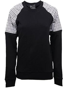 B7812 felpa donna OUTFIT nero con zip su maniche sweatshirt woman