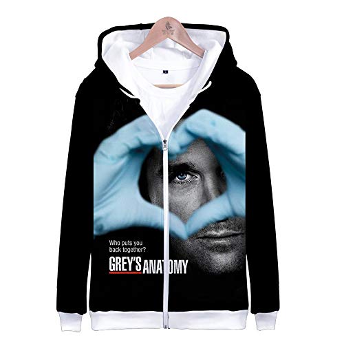 Preisvergleich Produktbild MANSPYF Kapuzenpullover,Grey's Anatomy, Herren-Kapuzenjacke Mit Reißverschluss, Kapuzenpulli Mit Reißverschluss-Jacke 3D Weich Und Stilvoll Cool Ms, XXS, Photo Color