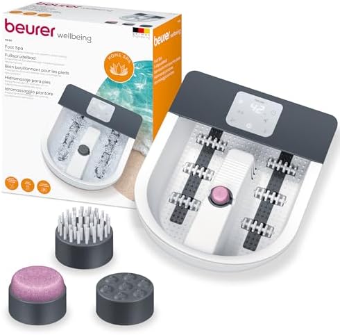 Beurer Foot Spa FB 60, Idromassaggiatore Plantare con Riscaldamento dell'Acqua, Idromassaggio, Massaggio Vibrante e 3 Zone di Temperatura
