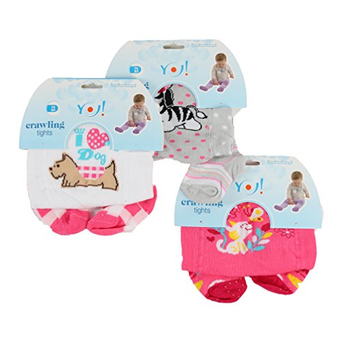 RA-25 Baby Crawling Tights for Girls with Anti-Slip Set of 3 Pink 12 - 18 Months