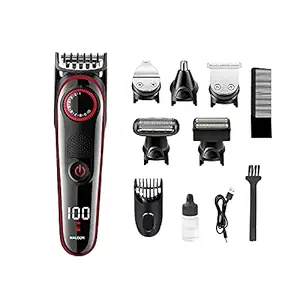 Waldon By Dr. Odin WGK - 2003 5 in 1 Multi-Functional Grooming Kit Trimmer for Body Grooming, Beard Trimmer & Moustache, Nose Trimmer, Ear & Eyebrow Trimmer, LED Display, 19 Length Setting, 90 Minutes Runtime and Fast Charging (Black)
