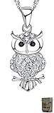 Original Enez Halskette echt 925 Silber 46cm mit Eule Anhänger 2,5cm Versilbert N2940a + Geschenkbeutel