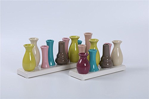 Keramikvasenset Blumenvase Keramikvasen bunt / weiß Vase Blumen Pflanzen Keramik Set Deko Dekoration (3 Sets je 7 Vasen, bunt) - 7
