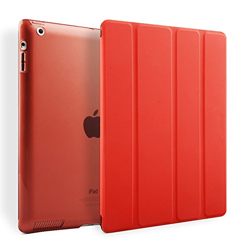 iPad Hülle, Toeoe iPad 2 3 4 Auto Aufwachen / Schlaf Funktion Schutzhülle mit Lichtdurchlässig Rückseite Abdeckung und Eingebautem Magnet für iPad 4/3/2 (Rot)