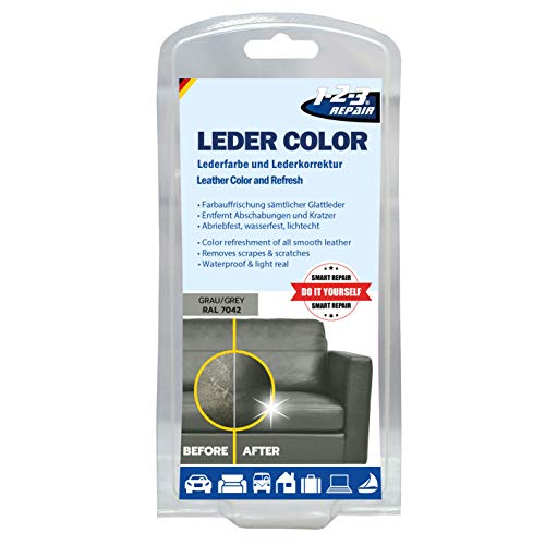 1-2-3 REPAIR Couleur pour Le réparation en Cuir, Simili Cuir I Teinture Cuir Gris
