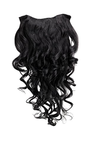WIG ME UP ® - H9503-1B Clip-in Haarteil mit 7 Klammern, 3/4 Perücke Schwarz 50 cm lockig Haarverlängerung
