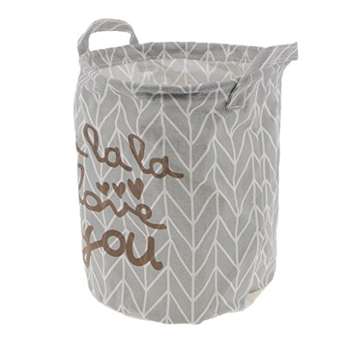 MagiDeal Wasserdicht Faltbar Wäschekorb Aufbewahrungskorb Spielzeug Kleidung Socke Eimer Hamper Make-up-Box mit Griff , aus Baumwoll Leinen – Grau, Rund - 4