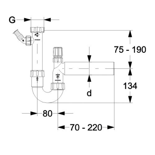 Haas Ablaufgarnitur Spülensiphon DN40 Siphon Sifon Spüle Belüfter Rohrbelüfter - 3